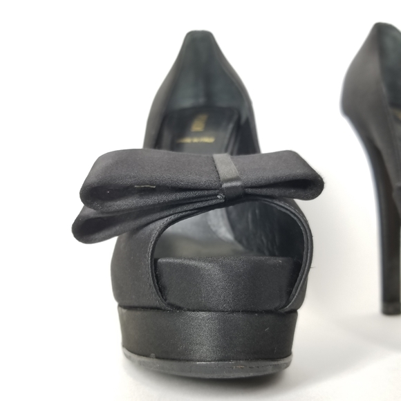 FENDI Peep Toe Heels in Black Satin with Bow Platform Stiletto Pumps EU 37 - Picture 8 of 16